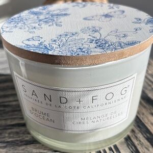 Sand + Fog Ocean Scented Candle with Blue and White Design